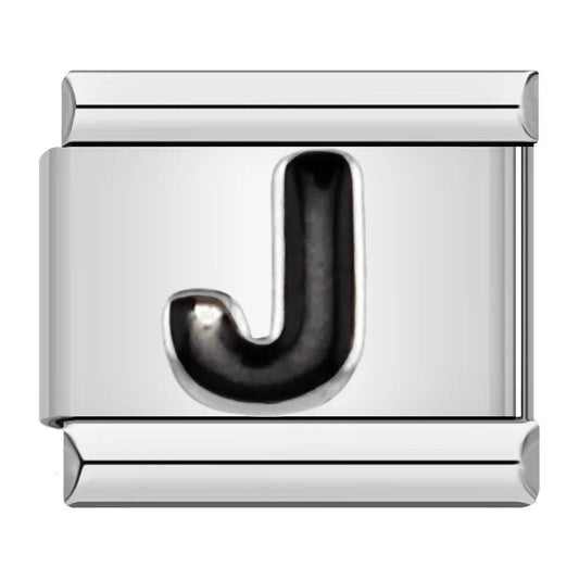 Letter J in Black, on Silver - Charms Official