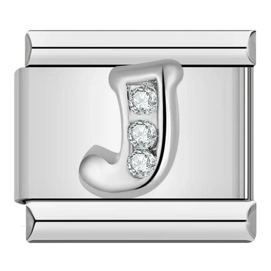 Letter J with Stones, on Silver - Charms Official