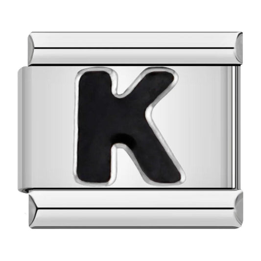 Letter K in Black, on Silver - Charms Official