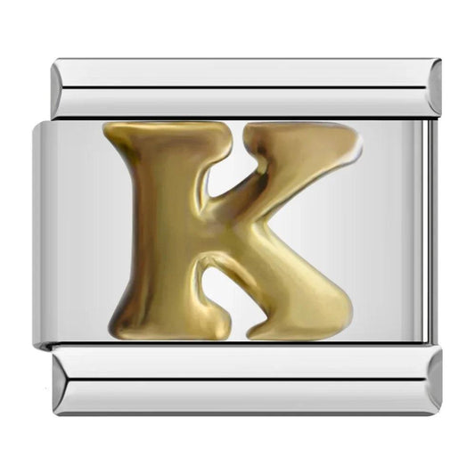 Letter K in Gold, on Silver - Charms Official