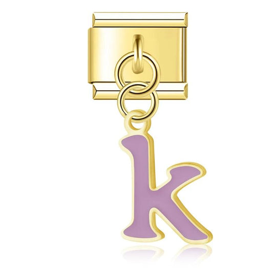 Letter K in Purple, on Gold - Charms Official