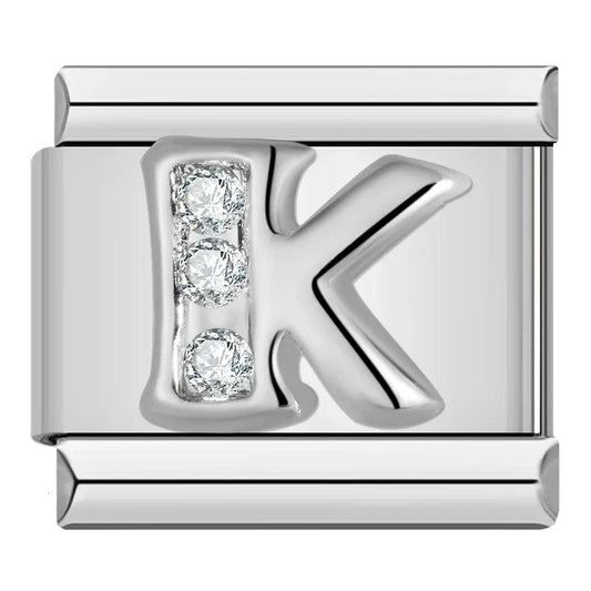 Letter K with Stones, on Silver - Charms Official