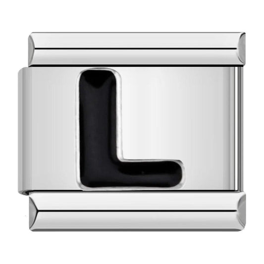 Letter L in Black, on Silver - Charms Official