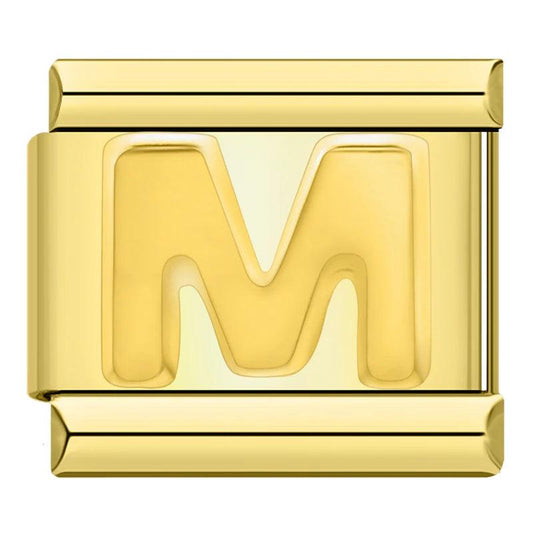 Letter M in Gold, on Gold - Charms Official