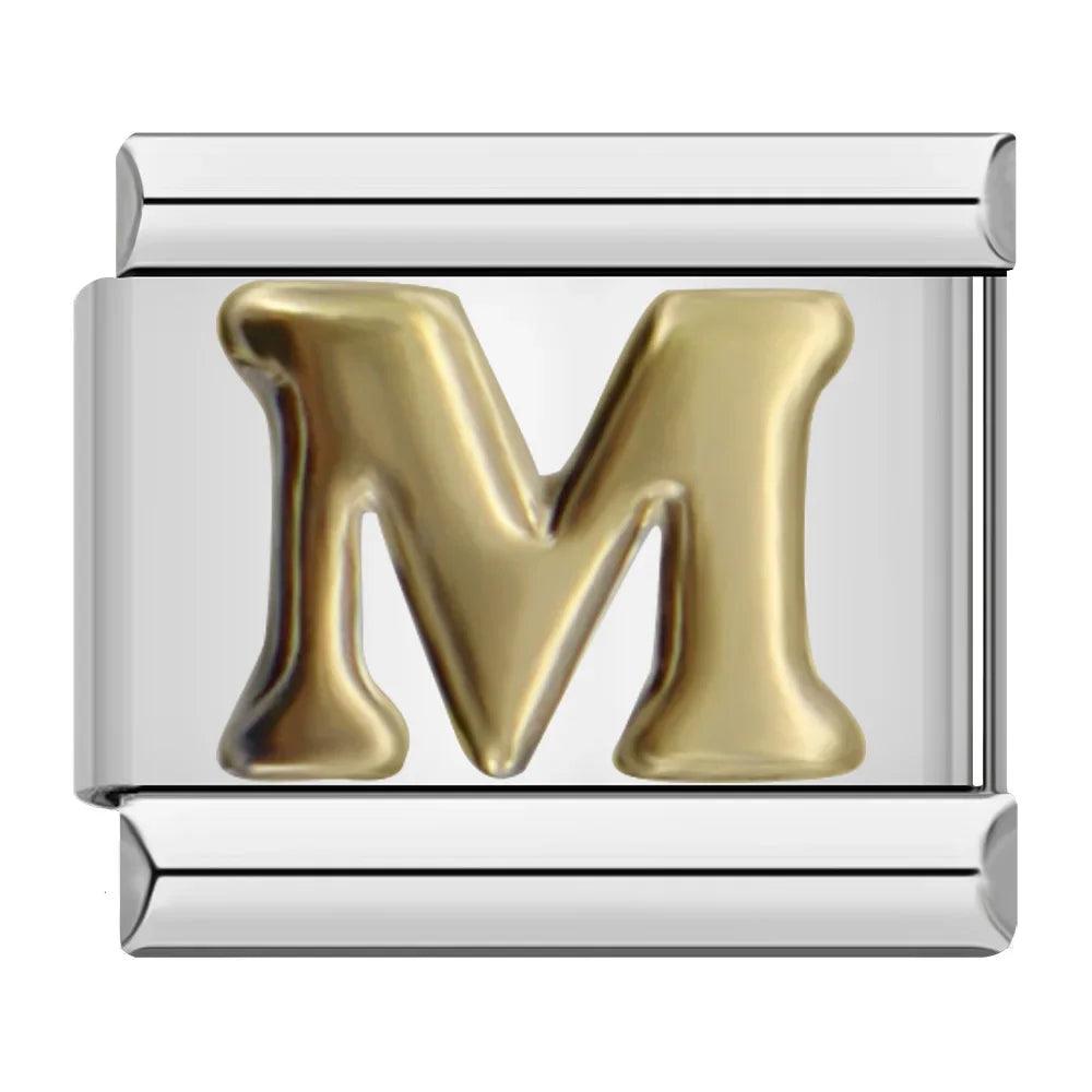 Letter M in Gold, on Silver - Charms Official