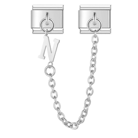 Letter N, Double Linked Charms, on Silver - Charms Official