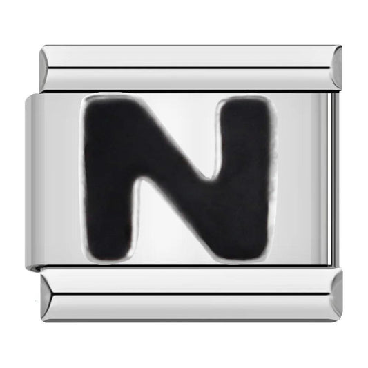 Letter N in Black, on Silver - Charms Official
