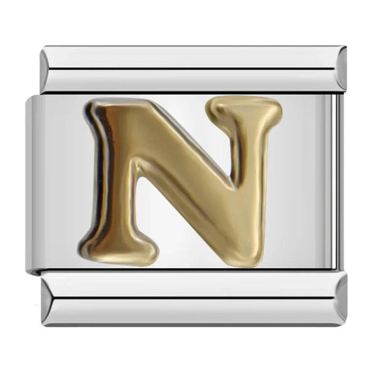 Letter N in Gold, on Silver - Charms Official