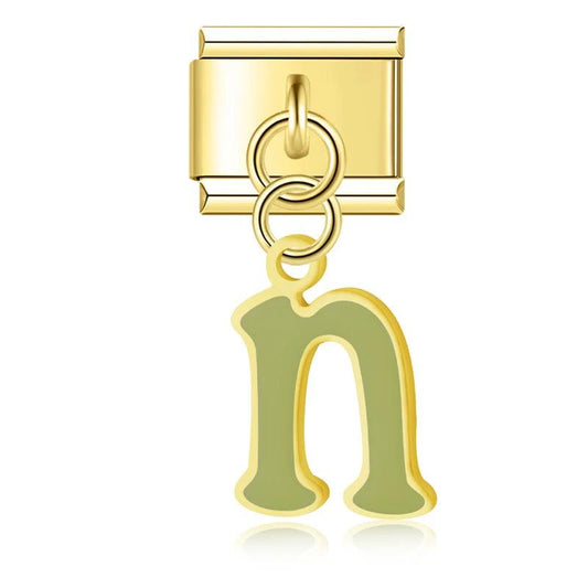 Letter N in Green, on Gold - Charms Official