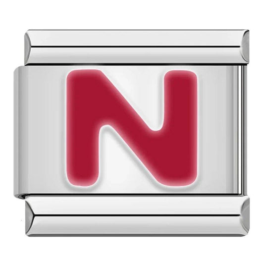 Letter N in Red, on Silver - Charms Official