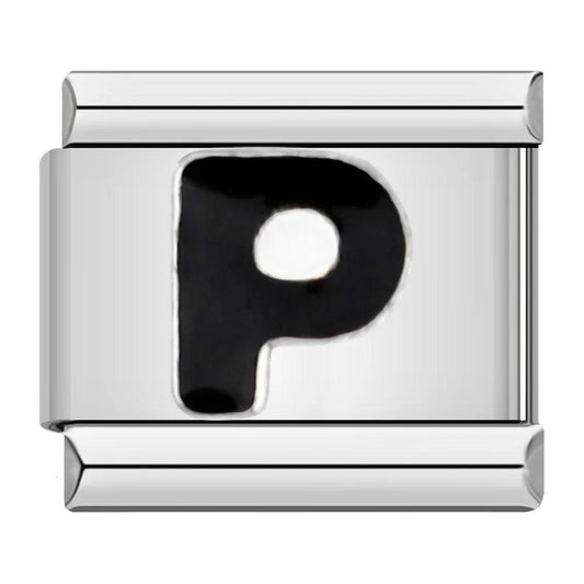 Letter P in Black, on Silver - Charms Official