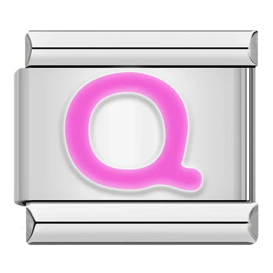 Letter Q in Pink, on Silver - Charms Official
