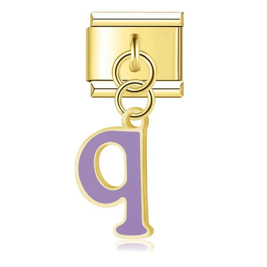 Letter Q in Purple, on Gold - Charms Official