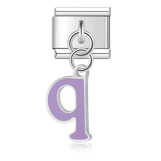 Letter Q in Purple, on Silver - Charms Official