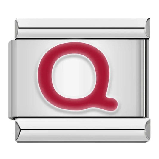 Letter Q in Red, on Silver - Charms Official