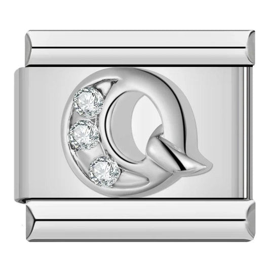 Letter Q with Stones, on Silver - Charms Official