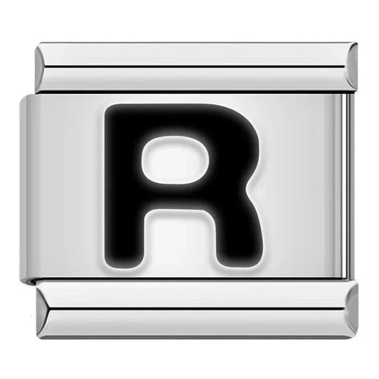Letter R in Black, on Silver - Charms Official