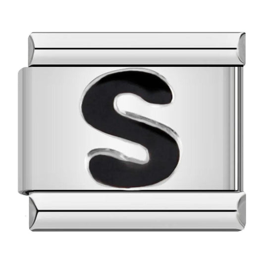 Letter S in Black, on Silver - Charms Official