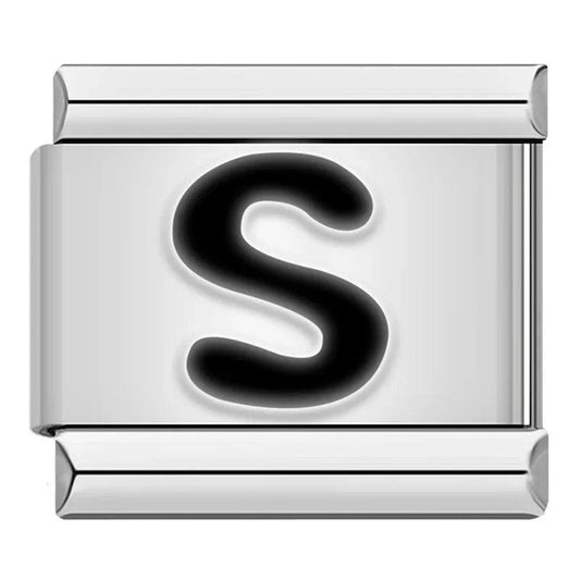 Letter S in Black, on Silver - Charms Official