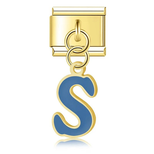 Letter S in Blue, on Gold - Charms Official