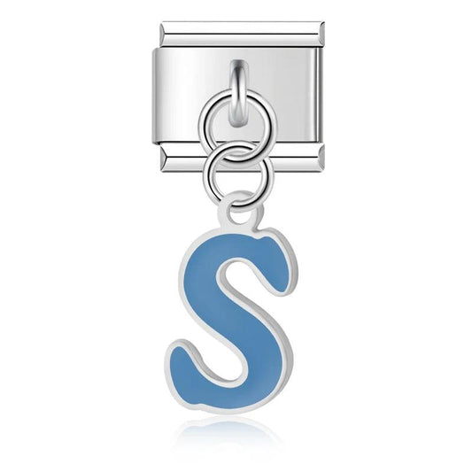 Letter S in Blue, on Silver - Charms Official
