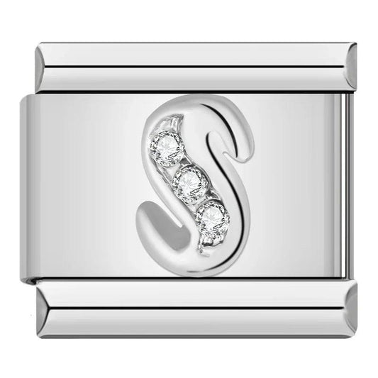 Letter S with Stones, on Silver - Charms Official