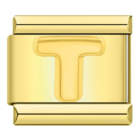 Letter T in Gold, on Gold - Charms Official