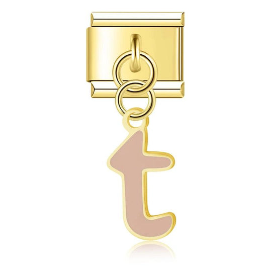 Letter T in Pink, on Gold - Charms Official