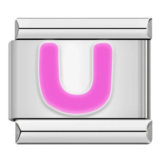 Letter U in Pink, on Silver - Charms Official