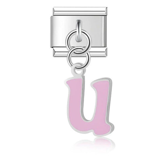 Letter U in Pink, on Silver - Charms Official