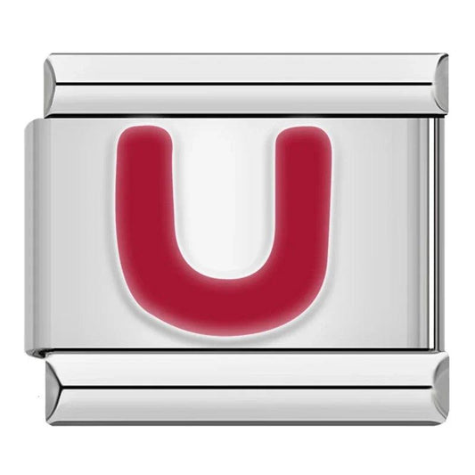 Letter U in Red, on Silver - Charms Official