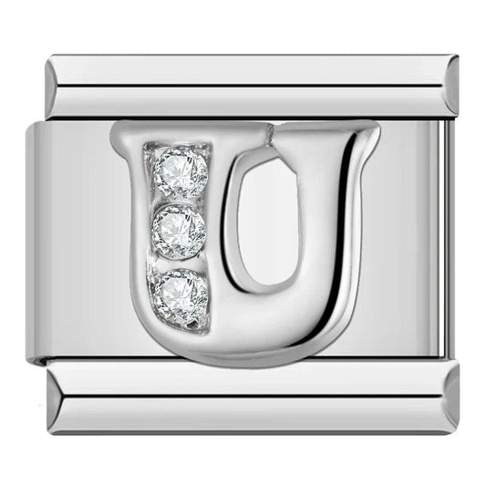 Letter U with Stones, on Silver - Charms Official