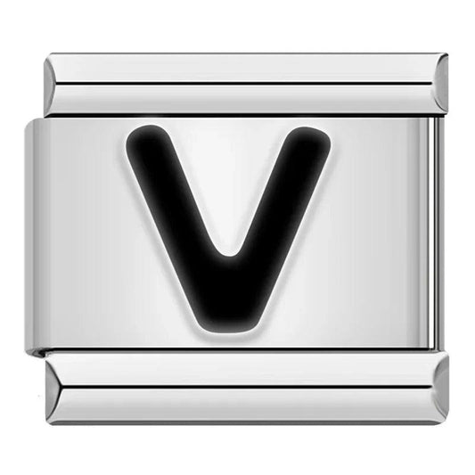 Letter V in Black, on Silver - Charms Official