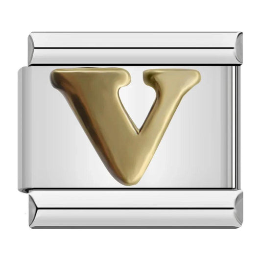 Letter V in Gold, on Silver - Charms Official