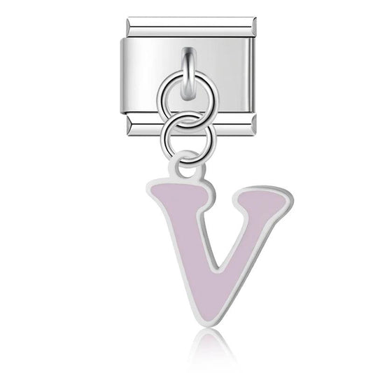 Letter V in Pink, on Silver - Charms Official