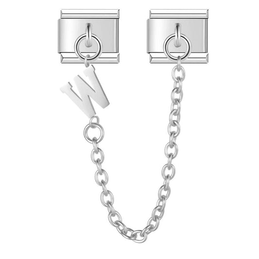 Letter W, Double Linked Charms, on Silver - Charms Official