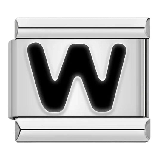 Letter W in Black, on Silver - Charms Official
