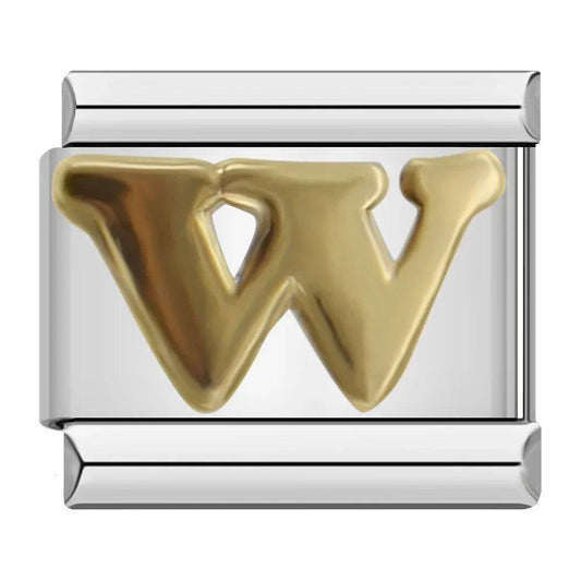 Letter W in Gold, on Silver - Charms Official