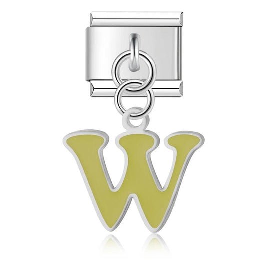 Letter W in Green, on Silver - Charms Official