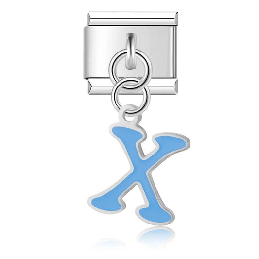 Letter X in Blue, on Silver - Charms Official