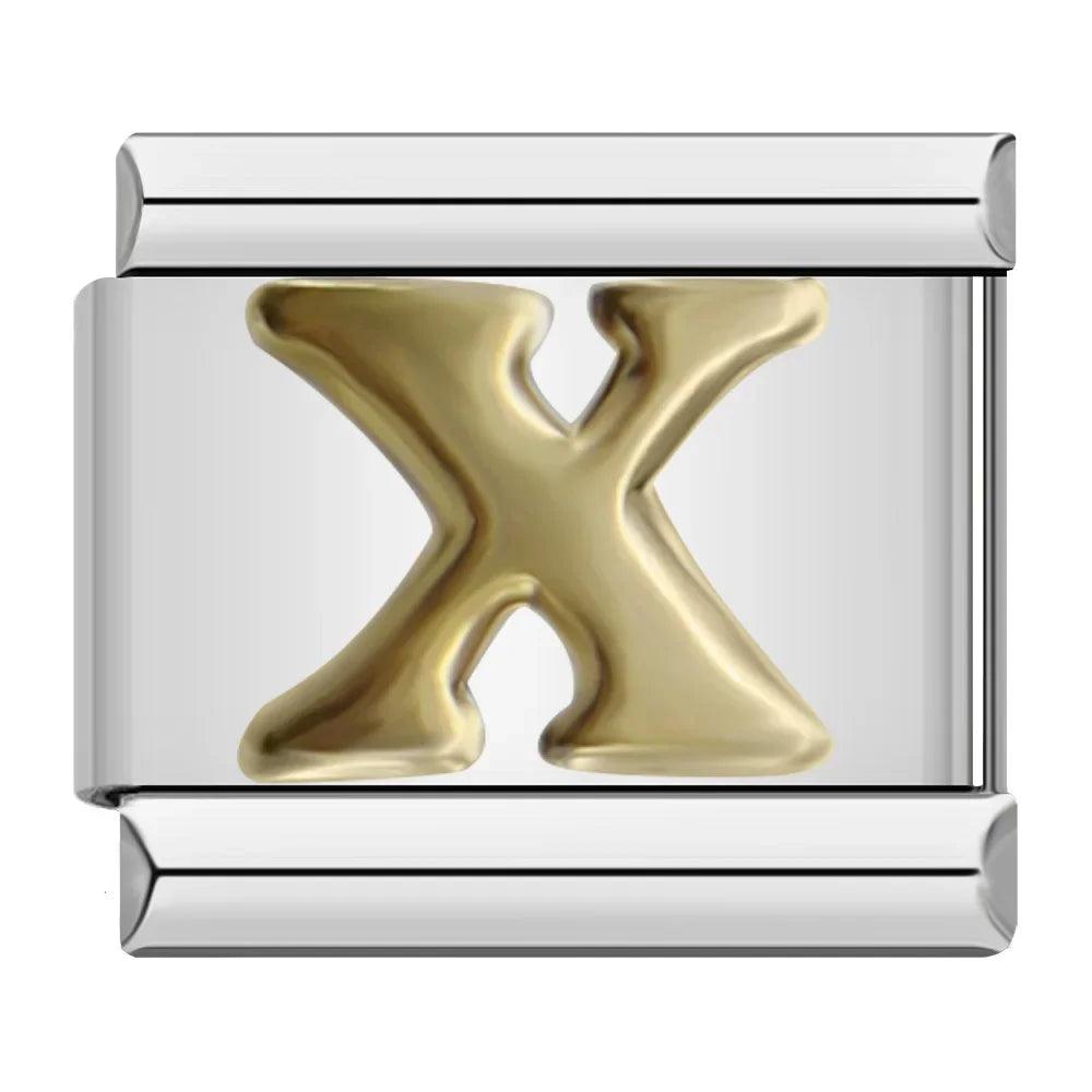 Letter X in Gold, on Silver - Charms Official