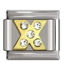Letter X in Gold with Stones, on Silver - Charms Official