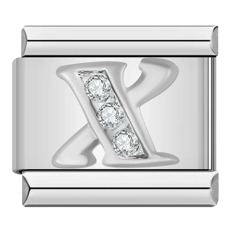 Letter X with Stones, on Silver - Charms Official