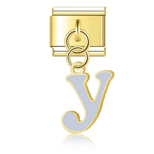 Letter Y in Grey, on Gold - Charms Official