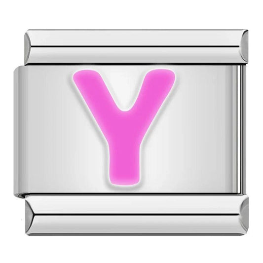 Letter Y in Pink, on Silver - Charms Official