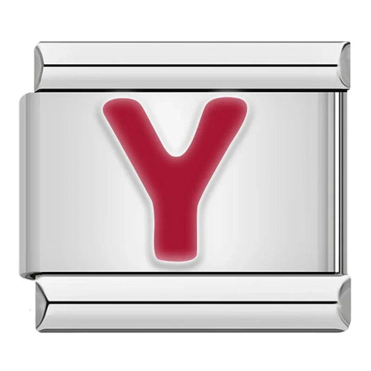 Letter Y in Red, on Silver - Charms Official