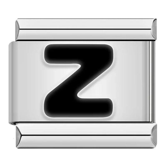 Letter Z in Black, on Silver - Charms Official