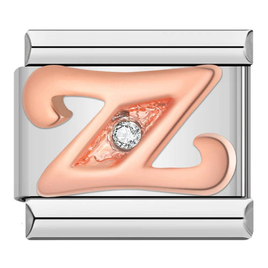Letter Z in Rose Gold with Stones, on Silver - Charms Official