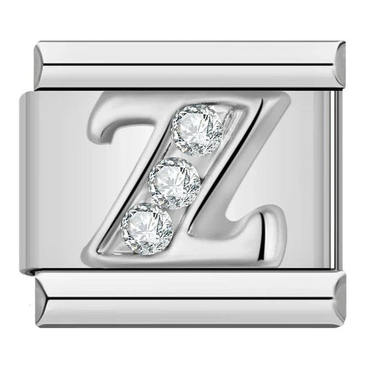 Letter Z with Stones, on Silver - Charms Official