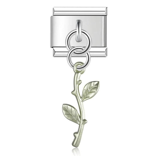 Liana with 2 Light Green Leaves, on Silver - Charms Official